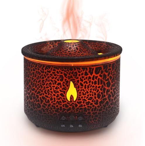Seahelms Volcano Humidifier 360ML Humidifier Diffuser with Flame/Jellyfish Mist Modes,Flame Night Light & Remote Control,Waterless Auto Shut-Off,Timer Function,for Home,Bedroom, Office, Spa