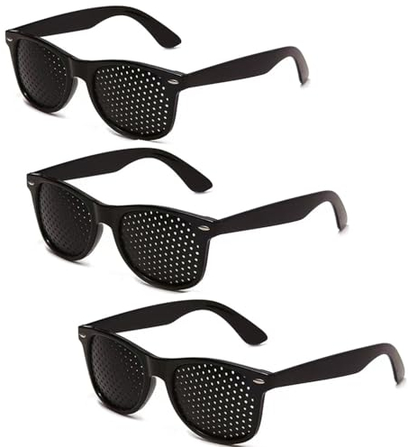 ZHjuju Rasterbrille Schwarz,3 Stücke Rasterbrille Pinhole Glasses Augentrainer Lochbrille Pin-hole-brille Anti-ermüdungs-brille mit Faltbaren Bügeln für Augen-Training