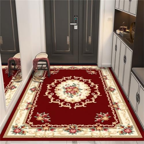 QGYFRE Carpet Living Room Baby Teppich Kinderteppich Waschbar 130x190CM büro Rot Waschbarer mit pastoralem Blumenmuster