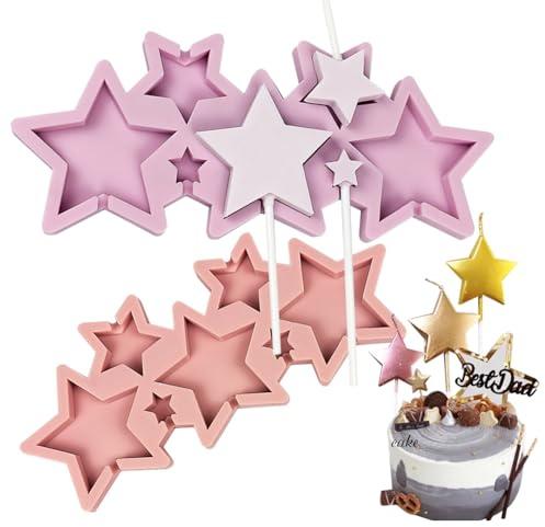 TOPBSFARNY 2 Stück runde Herz-Stern-Epoxidharz-Form DIY Sticks Lutscher Schokolade Kuchen Zubehör Silikonformen für Lutscher Kinderparty (Stern)