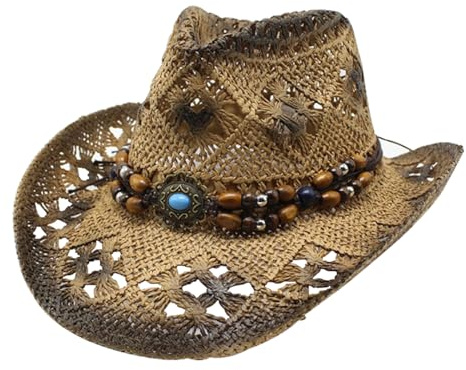 Timisea 1 Stück Cowboyhut, Stroh-Cowgirl-Sonnenhut,Western Cowboy Hut Cowgirl Hat,Sommer-Strandhut, Reise-Strandkappe, Sonnenhut für Erwachsene