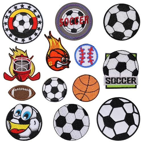 JMZLLRX 13 Pz Parches para Ropa Termoadhesivos Deportes Patch Stickers, Balón Parche Termoadhesivo para Camisetas, Jeans, Bolsas de Ropa
