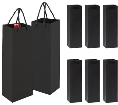8 Pack Wein Geschenktasche, Schwarz Weinflaschenbeutel aus Kraftpapier, Flaschentüten Geschenktüten für Wein mit Griff, Kraft Wein Organizer für Weihnachten, Hochzeit, Geburtstag Party Geschenktüten