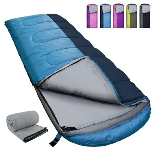 WKFAMOUT XL Schlafsack Outdoor mit Fleecefutter Schlafsäcke Erwachsene Maschinenwaschbar Winter Deckenschlafsack mit Kompressionssack für 4 Jahreszeiten Camping Wandern Blau