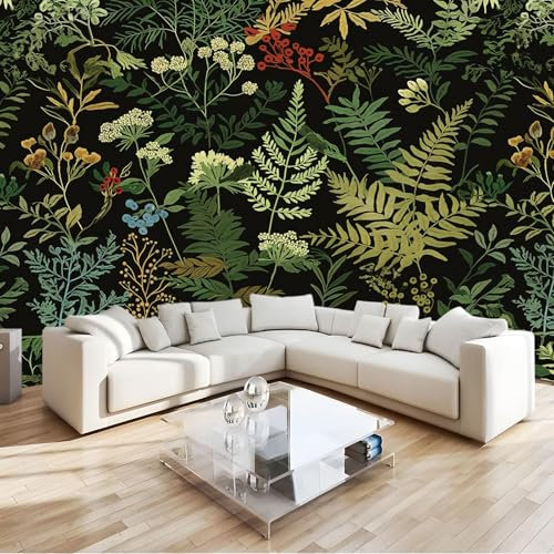 Verde Fotomural helecho de la selva Fotomural Pared, 250x175 cm Papel Pintado 3D, Fotomurales Decoración de Comedores Moderna Lana Sala Cuarto Salón