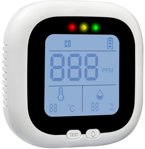 3-in-1 Carbon Monoxide Detectors,Portable Carbon Monoxide Detector for Travel with Temperature & Humidity Display,Carbon Monoxide Detector Battery powered for Home/RV, Accurate & Easy to Install
