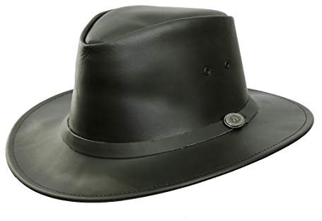 Kinder Cowboyhut, Lederhut in schwarz mit glattem Hutband, Größe 53-54 cm