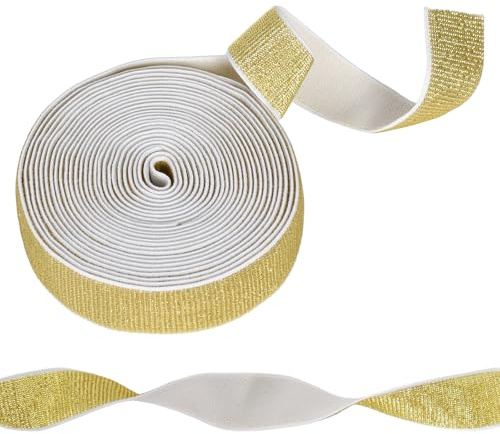 Bandas Elásticas Brillantes,Ancho de 25 mm,Goma Elástica para Coser, No Fácilmente Deformables, para Ropa, Pantalones y Accesorios de Costura DIY, 5 m, Dorado