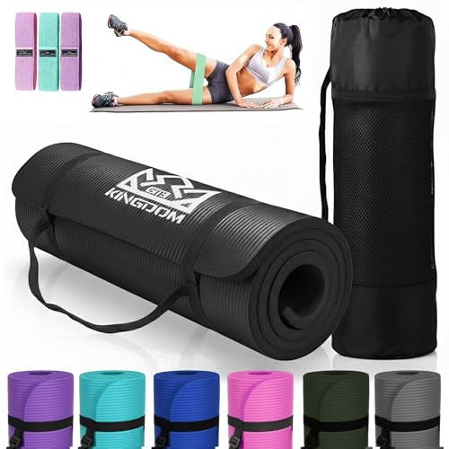 Kingdom Fitness 10mm Extra Thick Yoga Mat Set | NBR Non-Slip Exercise Mat, Carry Bag, Strap & Resistance Band, Black