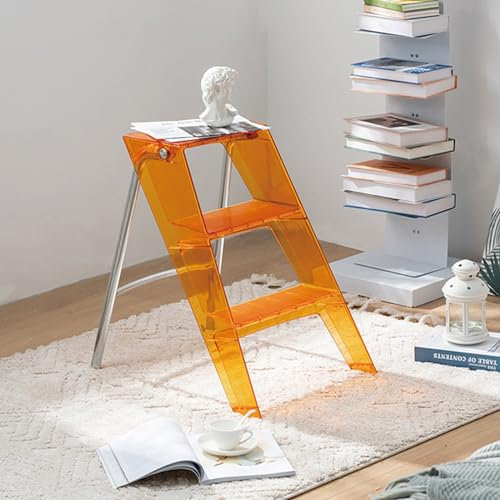 Zusammenklappbarer Tritthocker aus Metall mit drei Stufen, langlebiges Acrylmaterial, ideal für Zuhause, Bibliothek und Außenbereich, Schrank-Tritthocker für einfachen Zugang
