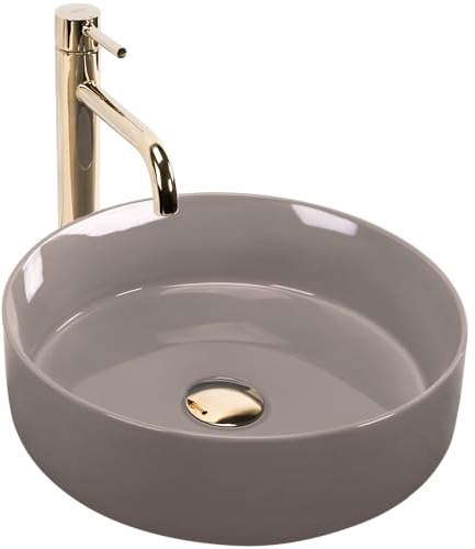 REA SAMI SHINY ROUND TVÄTTSTÄLL PÅ PIEDESTAL BEIGE VASKHÅLLAREN ÄR TILLVERKAD AV HÖGKVALITATIVA MATERIAL