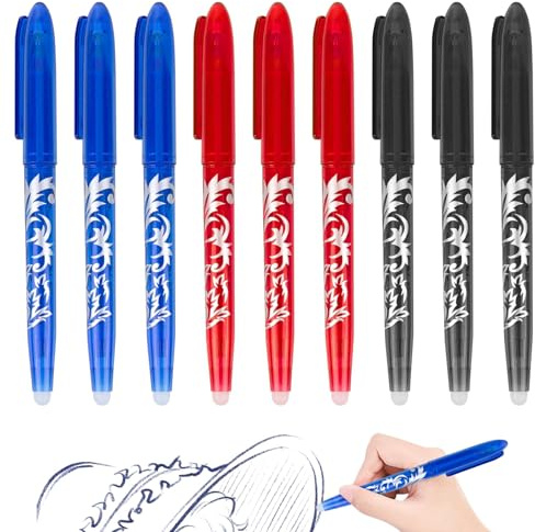 RUCUDIM Radierbarer Kugelschreiber Gelschreiber, 9 Tintenroller, Löschbare Stifte, Erasable Pen, 0.7mm Radierstift Kugelschreiber, Friction Stifte für Schulsachen Bürobedarf Studenten BlauSchwarzRot