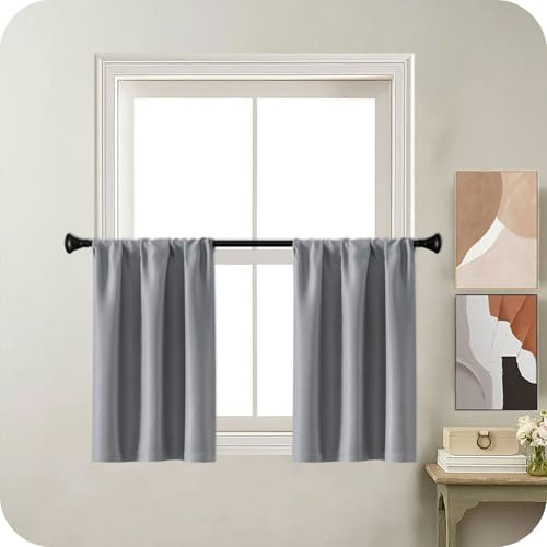 MRTREES Grey Rod Pocket Blackout Curtains for Bedroom, Waterproof Curtains for Bathroom Window, 2 Panels 115x115 CM 45x45 Inch Light Grey