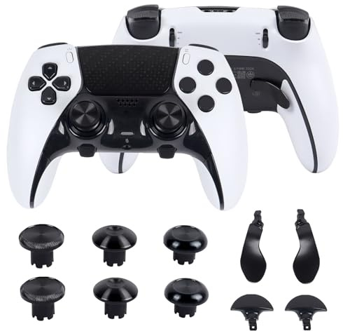 Compatible avec manette PlayStation 5 Edge – Capuchons de joystick haut/bas en métal, pagaies PS5 et kit de boutons arrière (noir)