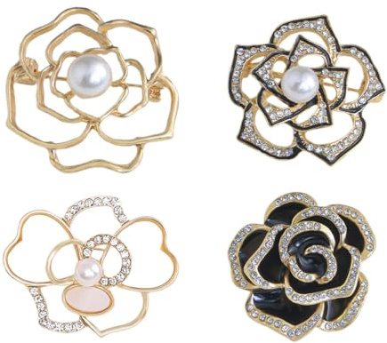 CULEO Broches et pins pour femme,4 broches camélia pour costume, manteau, accessoires floraux