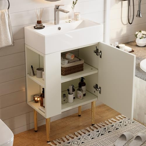 A ALFRESCOOL Gäste WC Waschbecken mit Unterschrank, Waschbecken mit Unterschrank 55 cm, Waschtischunterschrank, Kleine Gästebadmöbel, Weiß