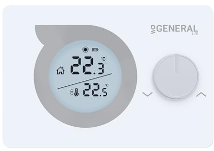 GENERAL Life RF Wireless Room Thermostat with Receiver Included, Digital Battery-Powered Controller for Central Heating & Cooling, White – Mitra HT230S