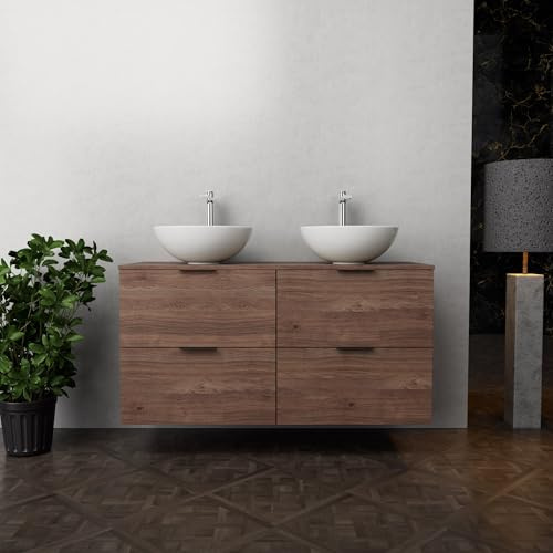 INDA - Mobile Bagno L.120 con Doppio lavabo in appoggio/Rovere Castano 4 cassetti - Topazio