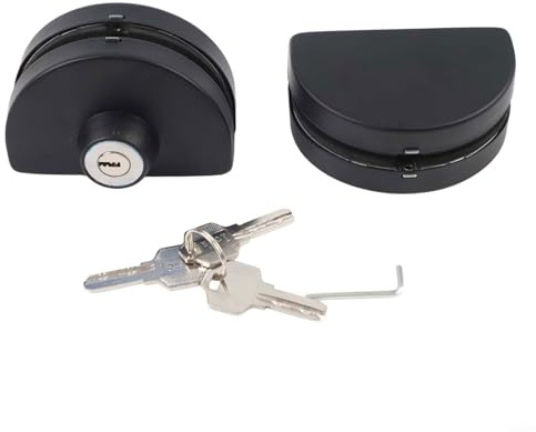 Zilimontt Schwarzes Edelstahl-Glastürschloss für rahmenlose Doppelschwing- oder Schiebetüren, gehärtete Glastüren, passend für 10 mm13 mm Dicke, sicherer Knauf innen und Schlüssel außen