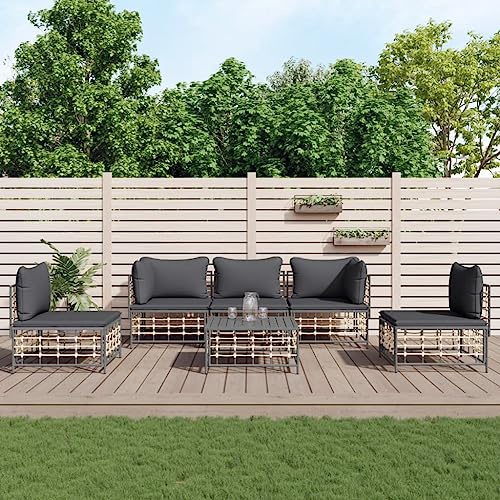 WEMYUFURN Garten Lounge-Set aus wetterfestem Poly Rattan mit Stahlrahmen und gepolsterten Kissen für Terrasse Außenbereich, Bequeme Sitzgruppe mit robuster Tischplatte, modulares
