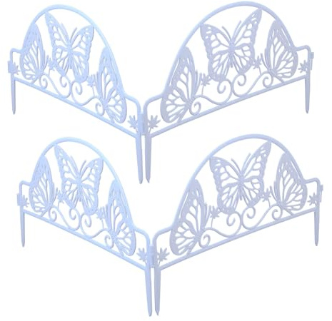 DOITOOL 4 Pezzi Recinzione da Giardino in Plastica Bianco Bordura Decorativa Adatta per Aiuole Cortili e Balconi Facile da Montare per Suddividere Spazi Esterni