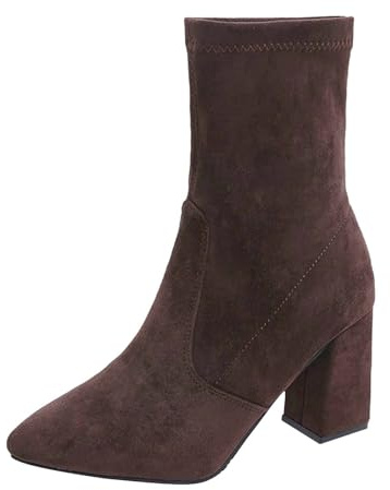 Bruna läder ankelstövlar dam – svarta stövlar dam med klack vinterstövlar Chelsea stövlar bekväma damstövlar eleganta vinterstövlar vintage damskor velour skaftstövlar mellanrör stövlar, kaffe, 36 EU