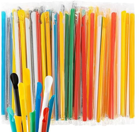 SQXBK 100PCS 230mm Colour Mixing Spoon Shaped Straw Drinkware Suitable for Milkshakes Slushies Shaved Ice
