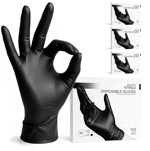 Lavitra Nitril Einmalhandschuhe Schwarz, 100 Stück, Größe S – puderfrei & latexfrei – medizinische Untersuchungshandschuhe – EN 455 & EN ISO 374 Typ B