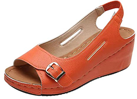 Uwdiohq En Sandalias Decoraciones De Verano Los Pies Womens Zapatos Outdoor Buckle Femeninas Deportivas Vestir Mujer (Orange, 40) Sandalia Planas Negras Playa Romanas Rejilla Cangrejeras