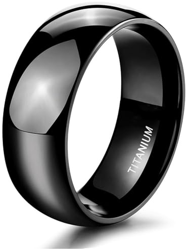 TIEHOKTW Verlobungsringe Schwarz Herren Damen, Ehering Titan 2MM/4MM/6MM/8MM mit Gravur Hochzeitsringe Schlicht Ohne Stein Modeschmuck Unisex Ringe Kuppel Größe 47-70