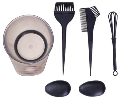 Kit de Coloration Capillaire 1 Set en Plastique Noir | Bol, Brosse à Poils Souples, Peigne, Fouet et Protège-oreilles, Usage Salon Professionnel ou DIY Couleur Aléatoire