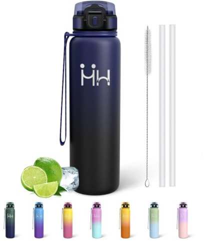Mujigaga Borraccia Termica con Cannuccia, Borraccia 1 litro Senza BPA, Facile da Pulire, Borracce Palestra Acciaio Inox, Senza Perdite Bottiglia Termica per Yoga, Ufficio, Scuola