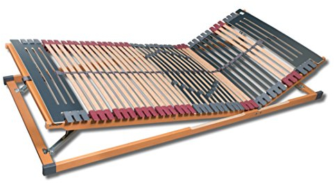 7 Zonen Lattenrost Rhodos® KF, Kopf- und Fußteil verstellbar, 44 Leisten, Querholme BUCHE massiv, Mittelgurt, fertig montiert, TÜV/GS Gesichert Geprüft ID 1111212908, 100 x 200 cm