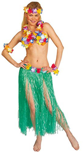 NET TOYS Hawaiirock Kostüm Set Hawaii Rock Deluxe Grün Bastrock Bast Fasching Karneval