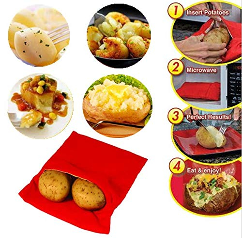 (3 Pack) Mikrowelle Kartoffel Tasche, magnolian Mais, day-old Brot, Tortillas Herd Tasche, waschbar und wiederverwendbar, Rot