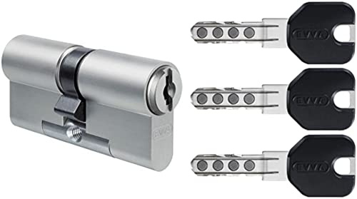 EVVA MCS Doppelzylinder mit 3 Design-Schlüssel schwarz, Länge (a/b) 31/61mm (c=92mm), einzigartige Magnet-Technologie, Not-u. Gefahrenfunktion BSZ, Modularbauweise SYMO, Aufbohr-, und Ziehschutz KZS