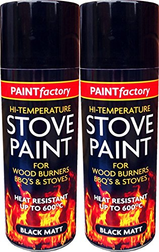 2 x 400ml Heat Resistant Matt Black Spray Paint Stove High Temperature HLU