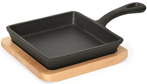 getgastro Quadrato di mini Servier padella di ghisa – con legno Untersetzer, impugnatura con aufhae ngeoese/14 x 14 x 2,5 cm