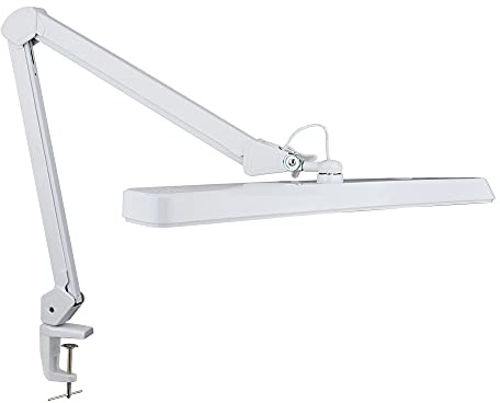 Neatfi XL 2,500 Lumens 30W LED Task Lamp for Manicure Table, Crafts, Workbench, Office – 56 cm Wide Shade Desk Light | Eye-Caring 6500K | 4-Level Brightness | Clamp Mount (White, 56 cm)