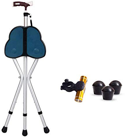 Stick Seat Klapphocker für Senioren mit Behinderung/Aluminiumlegierung Höhenverstellbar 83-93 cm Statische Belastung 200 kg, Silber, Modell 1 [Energieklasse A]