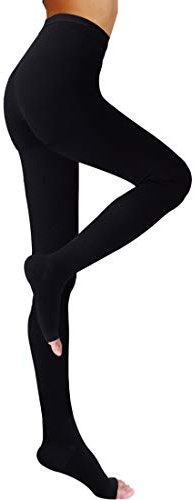 Medizinische Kompressionsstrumpfhose für Vericose Venen Ödeme Gradient Druck 20-30mmHg Blickdicht abgestufte Kompressionsstrümpfe, Offene Zehenpartie, schwarz, XL (Packung 1)