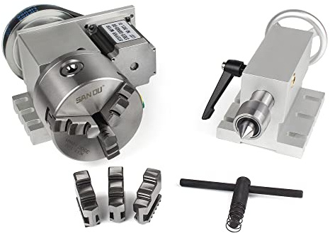 RATTMMOTOR CNC Drehachse,4th Achse Rotary Axis K11-100mm Hohlschaft mit 3-Backenfutter Teilapparat ein Untersetzungsverhältnis von 6:1 mit 65mm Reitstock für CNC Drehmaschine,Fräsmaschine