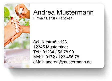 100 Visitenkarten, laminiert, 85 x 55 mm, inkl. Kartenspender - Pediküre Fußpflege