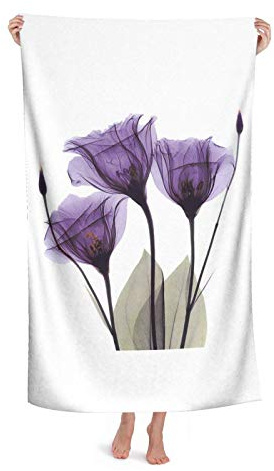 Serviette de Plage Violet Gentian Trio X-Ray Fleurs Microfibre Grande Serviette De Bain pour Adultes Couverture De Plage Absorbante À Séchage Rapide 80X130CM