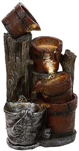 Inomhusfontän med LED-lampor, 58 cm hög fontän för inomhus- och utomhusbruk i olika utföranden, groda, älvor, barn, kannor (fontän 13 kannor)
