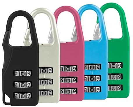 Linkidea Paquete de 5 cerraduras de mochila con cremallera, multiusos con contraseña de 3 dígitos para mochila, equipaje, camping al aire libre (Contraseña no modificable)