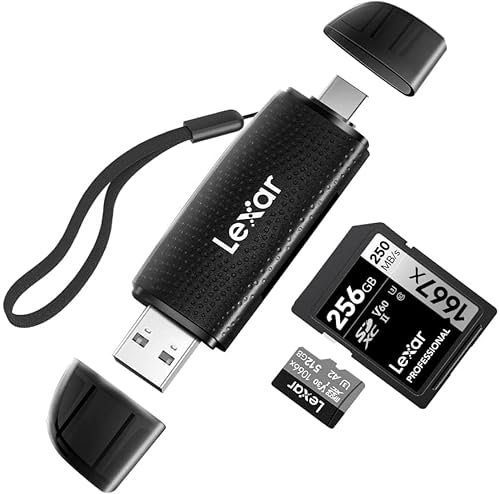 Lexar RW310 Card Reader, Up to 170MB/s Speed, 2 in 1 USB C USB 3.2 Gen 1 OTG Memory Card Reader for SD/Micro SD/SDHC/SDXC Card Reader Adapter