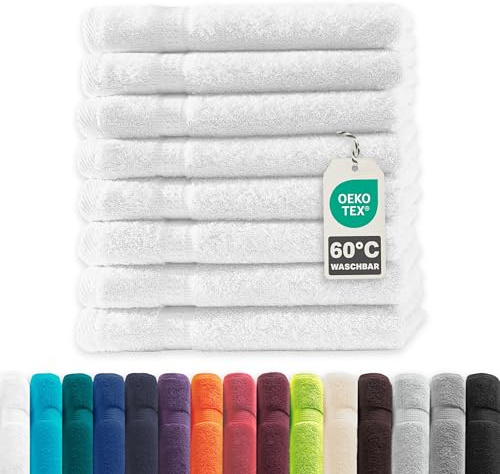 Müskaan® 8er Handtuch Set Weiß, 100% Baumwolle, 50x30cm, 500g/m² – Öko-Tex, Frottee Handtücher Set Baumwolle, Gästetücher 30x50cm, Handtuchset Weiß für Bad, 60°C waschbar, Frotteetücher