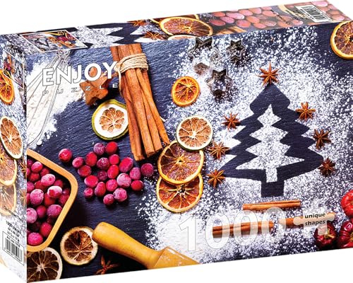 1000 Pieces Jigsaw Puzzle – Matte Finish, Soft Touch, Sturdy and Unique Pieces, Tight Fit, Vivid Colors, Missing Pieces Service – Sweet Christmas Baking with Sugar and Spices Decor – by ENJOY Puzzle