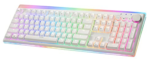 iRocks K71R Teclado mecánico inalámbrico RGB para juegos, interruptores Gateron marrón, PBT 107 teclas NKRO, retroiluminación RGB, teclado profesional para juegos y trabajo, interfaz dual inalámbrica